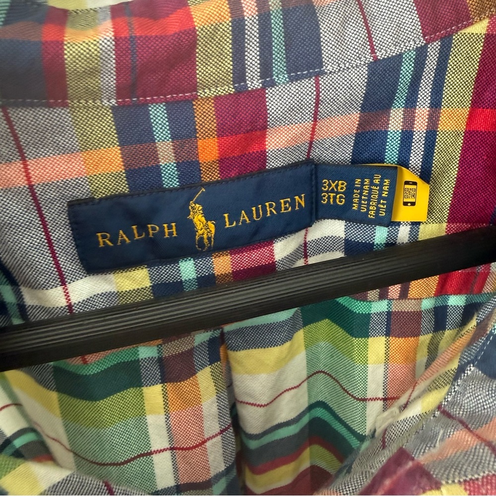 🧵 Ralph Lauren Plaid Button Down Shirt 3XB Colorful Cotton Short Sleeve 🧵 - Picture 6 of 8